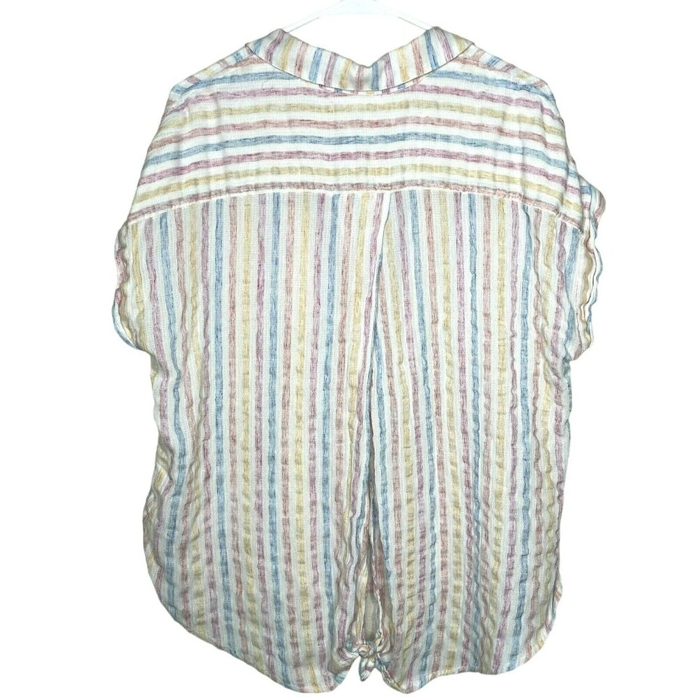 LUCKY BRAND Wms Sz L Pastel Stripe Tie Wrap Back Short Sleeve Top Blouse 7W45351 - Picture 3 of 11
